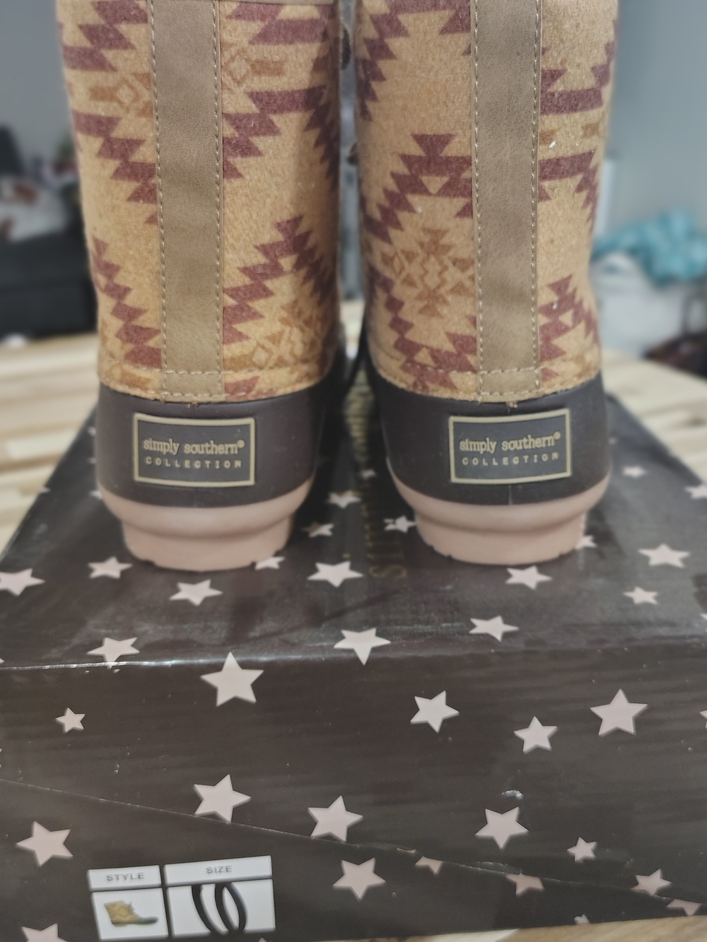 Simply Southern Women's Tan & Burgundy Aztec Winter Boots